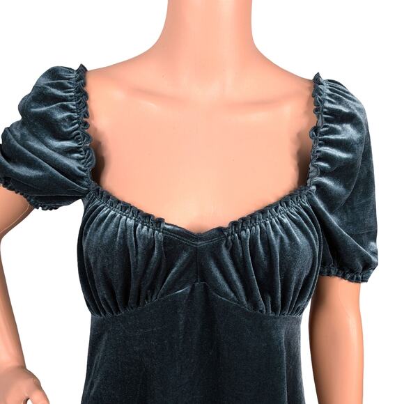 Urban Outfitters Cassandra Green Velvet Puff Sleeve Empire Milkmaid Mini Dress M - Picture 5 of 11